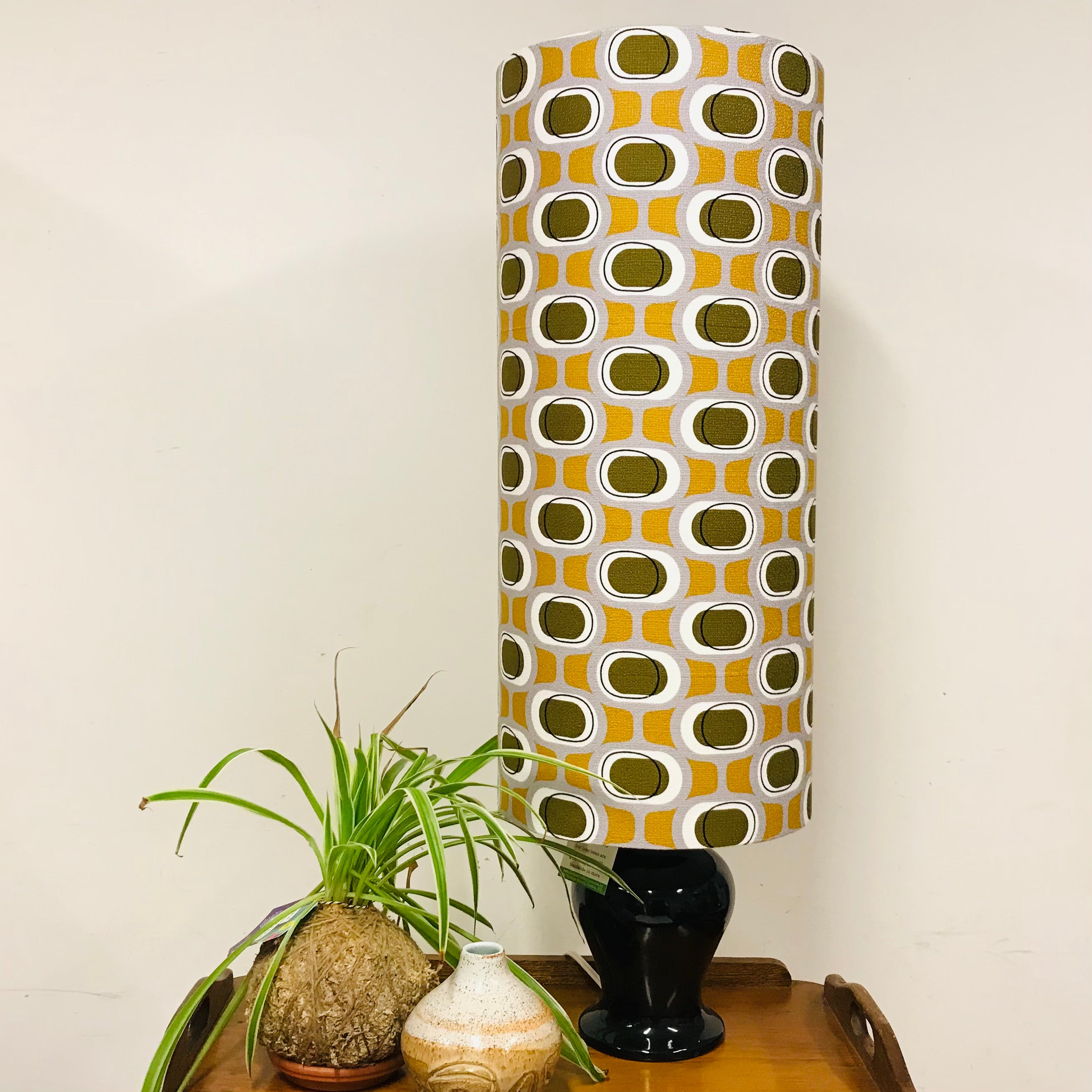 Custom Lamp Shade only - Barkcloth Orbs in Olive