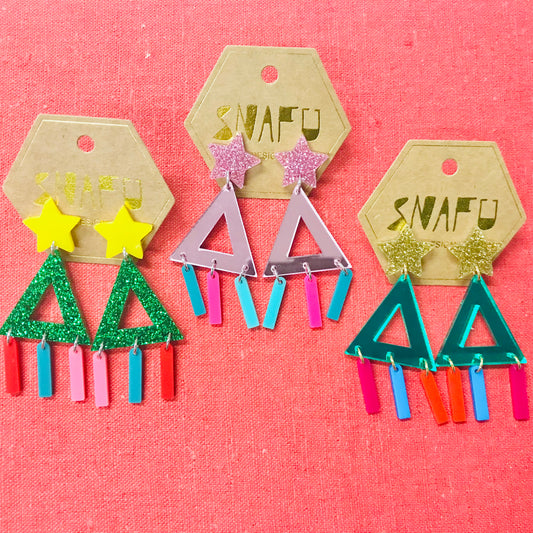 Christmas Open Tree Tassel Stud Earrings