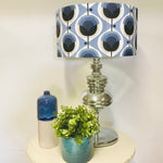 Blue Barkcloth Geo Flower Silver Mirror Lamp