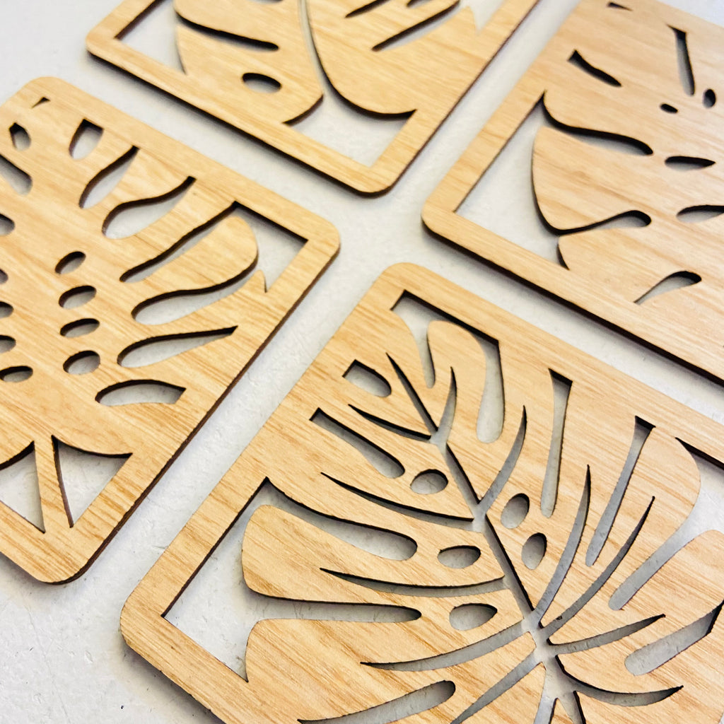 Wood Laser Cut Coasters (set of 4) - Framed Monstera Leaf