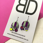 Hand painted leather bold statement earrings - The Mini Dome (with hook)