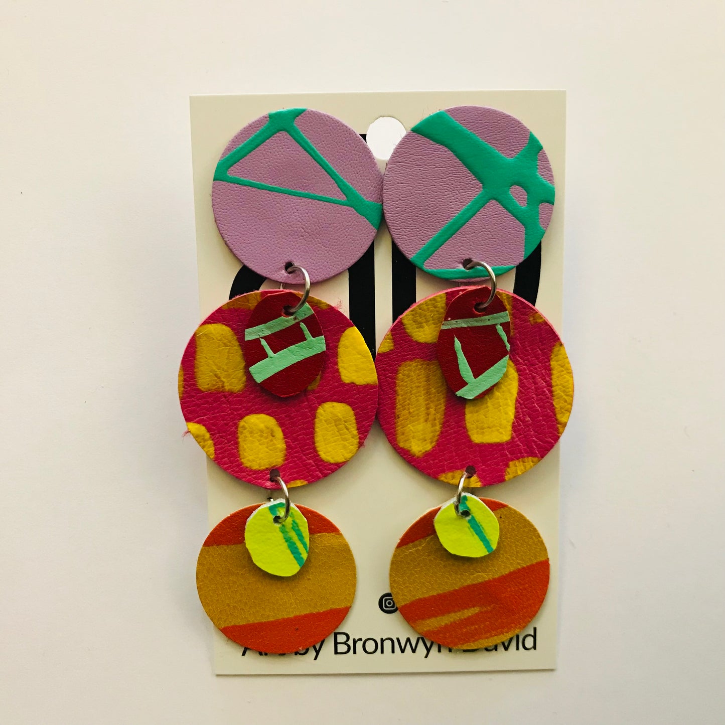 Hand painted leather bold statement earrings - The Juno