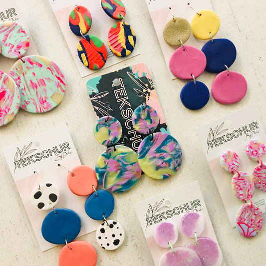 Polymer Clay Earrings - Multi Disc Drops
