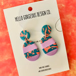 Polymer Clay Handmade Earrings - Teal, Tangerine & Lilac Stripe