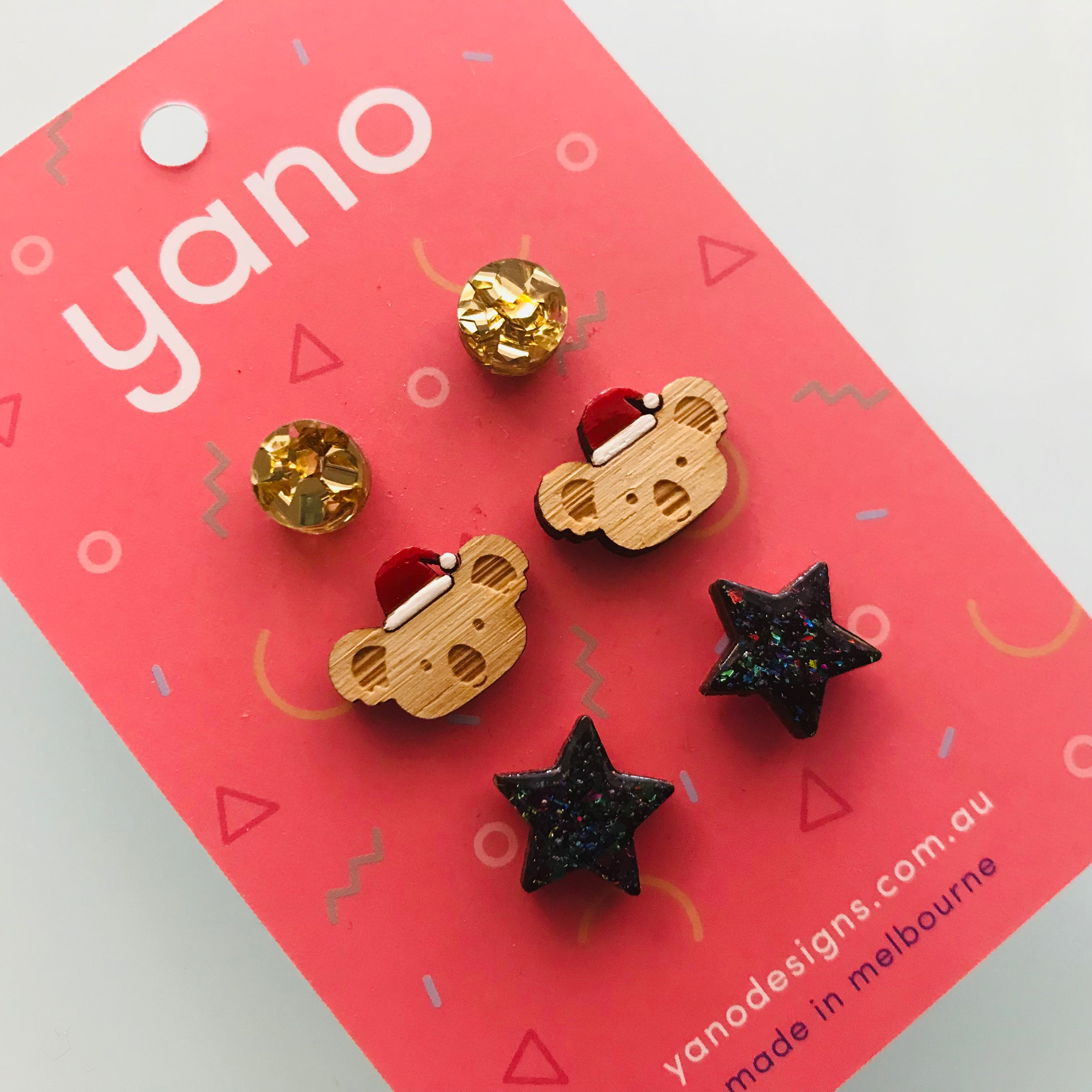 3 Pack of Laser Cut Acrylic CHRISTMAS Stud Earrings - gift pack