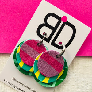 Hand painted leather bold statement earrings - Interchangeable Huggies