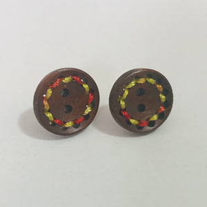 Wood Button Stud Earrings ** ON SALE **