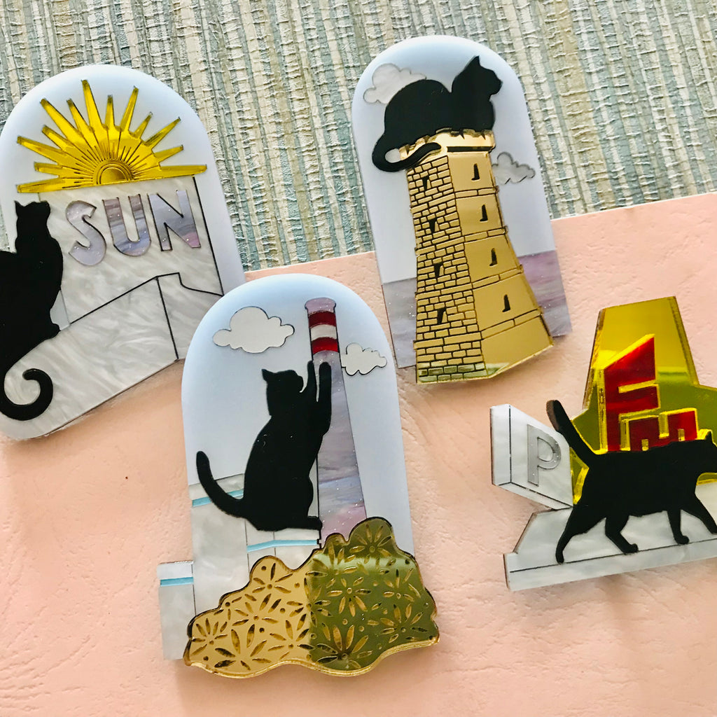 Art Deco Acrylic Brooch - My Cat Likes to Sit on Places Westie Series