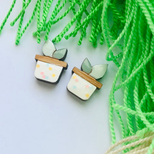 Mini Pot Plant Laser Cut Stud Earrings