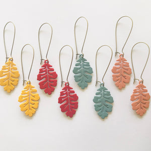 Coloured Metal Leaf Hook Earrings