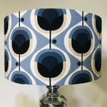 Blue Barkcloth Geo Flower Silver Mirror Lamp