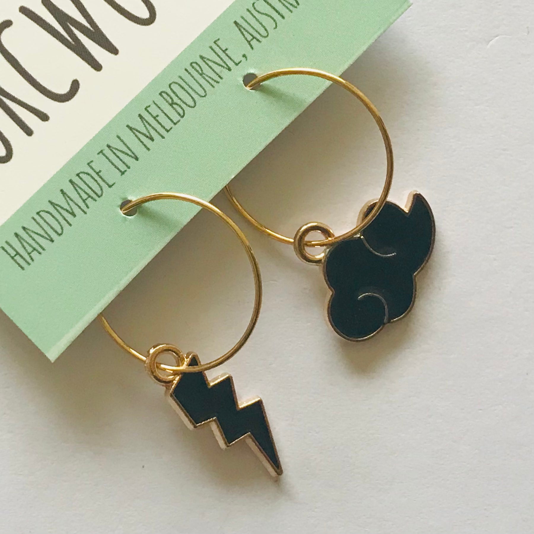 Cloud & Lightening Bolt Hoop Earrings