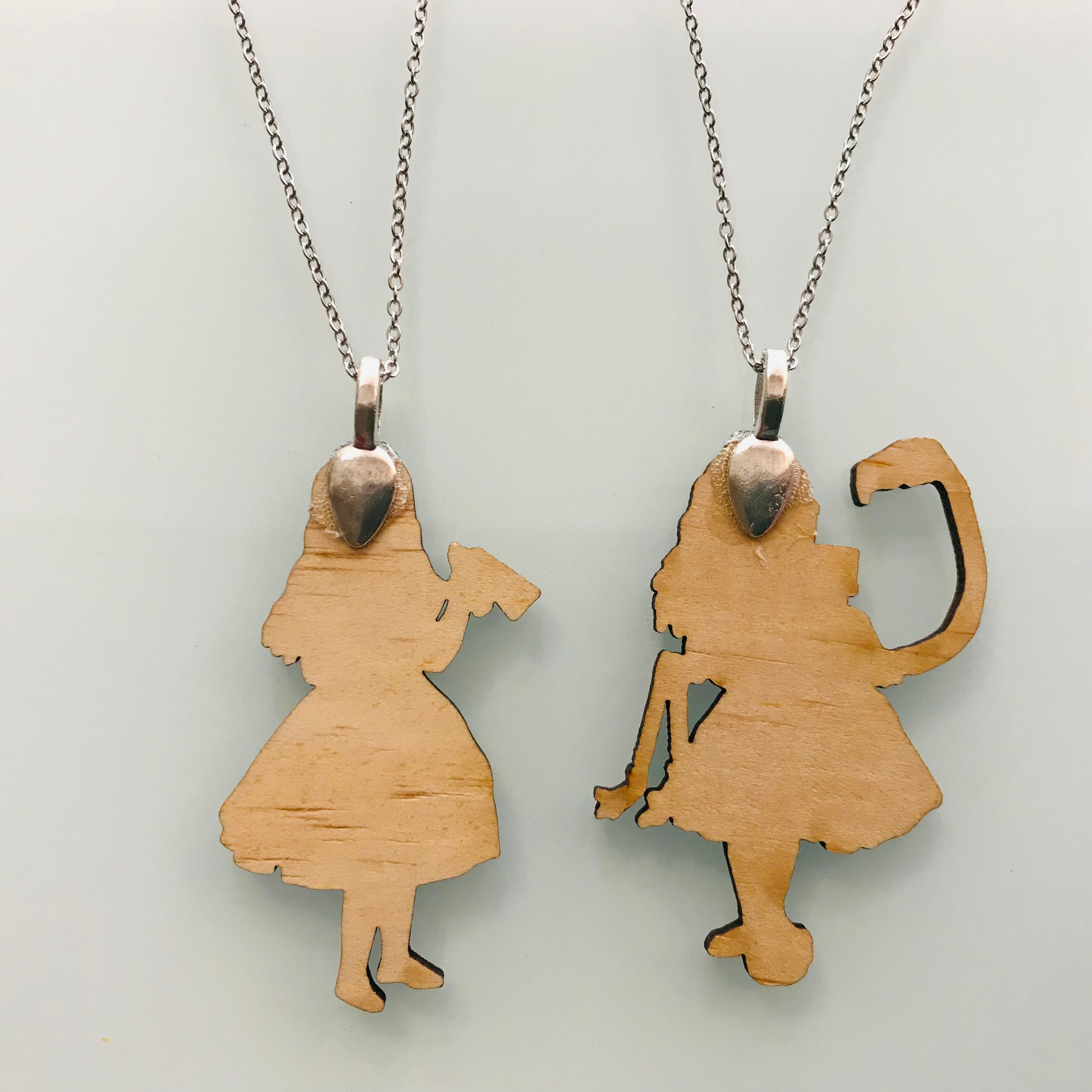 Alice in Wonderland Wood Charm Necklaces