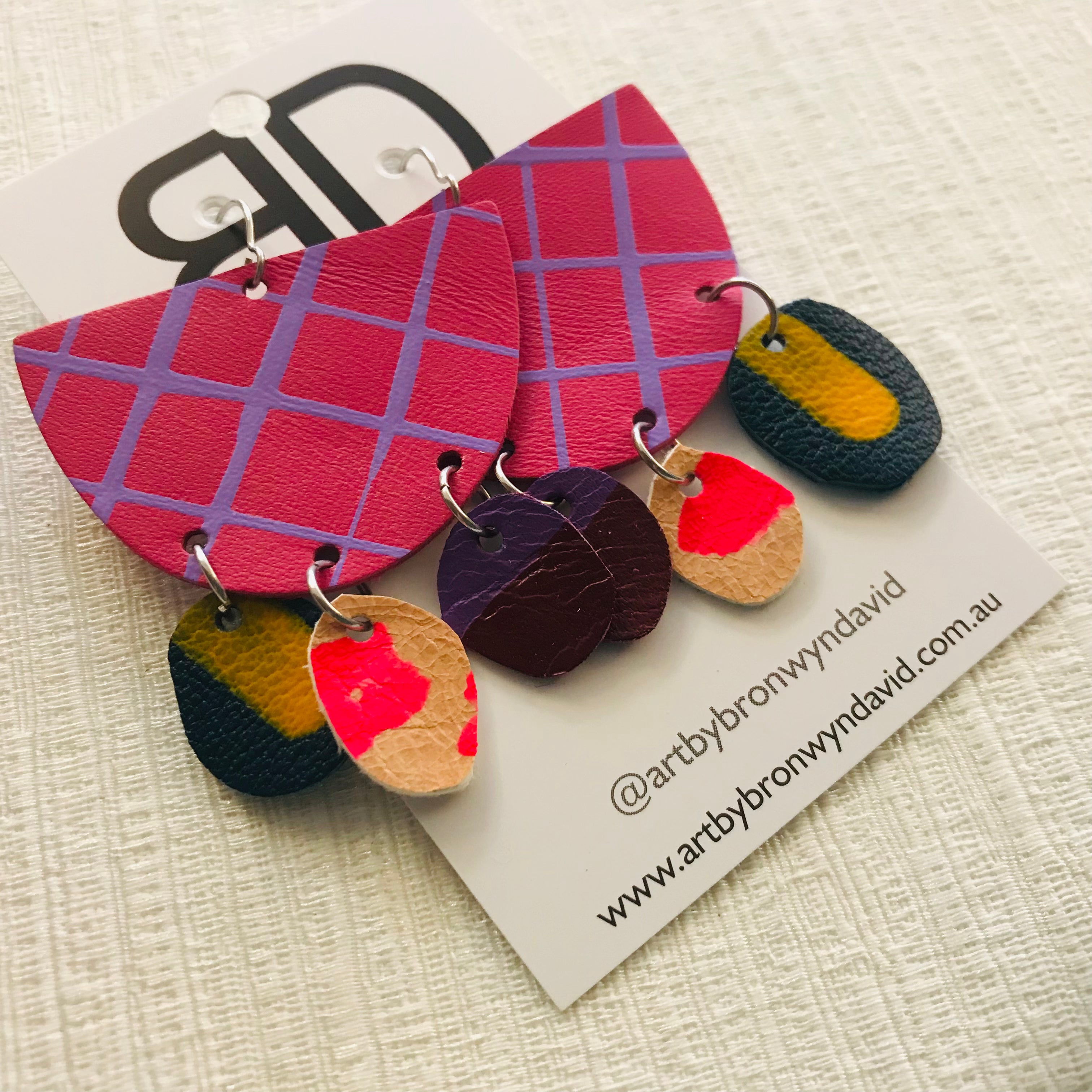 Hand painted leather bold statement earrings - The Punch