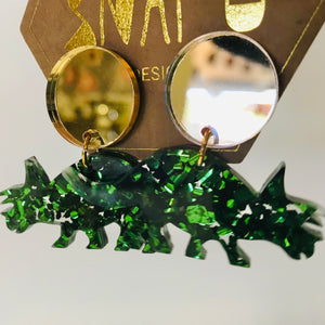 Green dinosaur earrings on sale