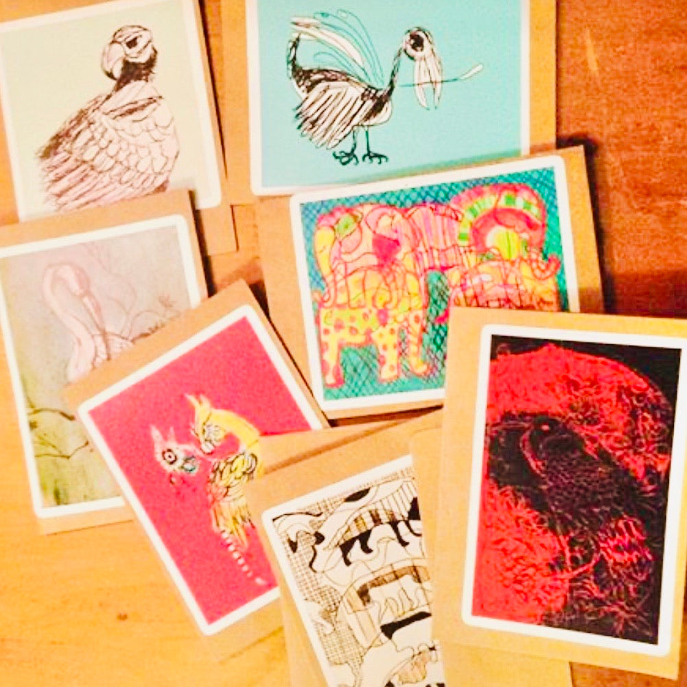 Mixed Media Recycled A6 Art Print Greeting Cards with Envelopes