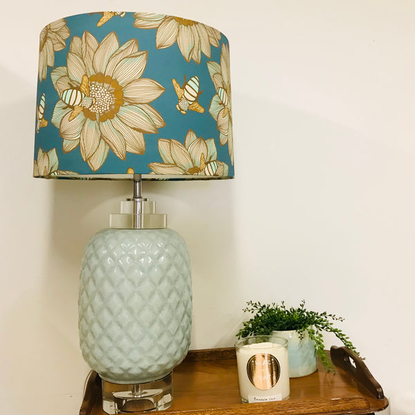 Custom Lamp Shade only Teal Gold Bees Far Fetched Designs