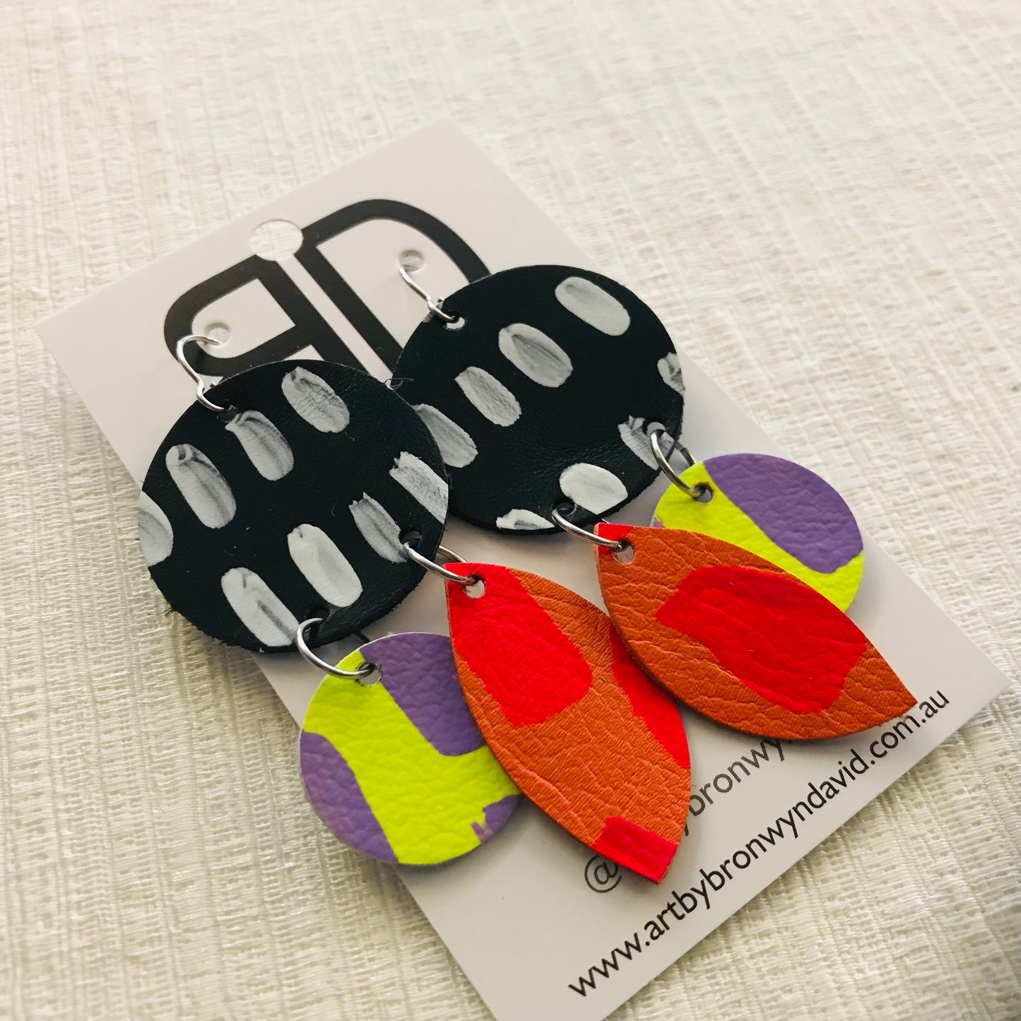 Hand painted leather bold statement earrings - The Gumnut