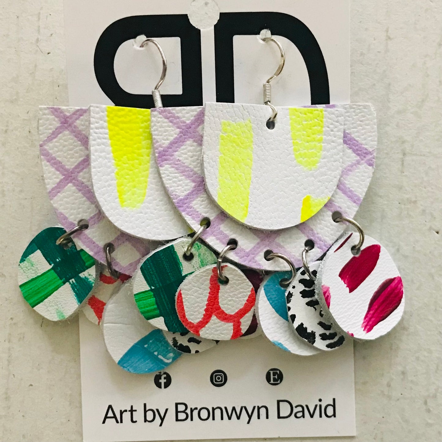 Hand painted leather bold statement earrings - The Punch
