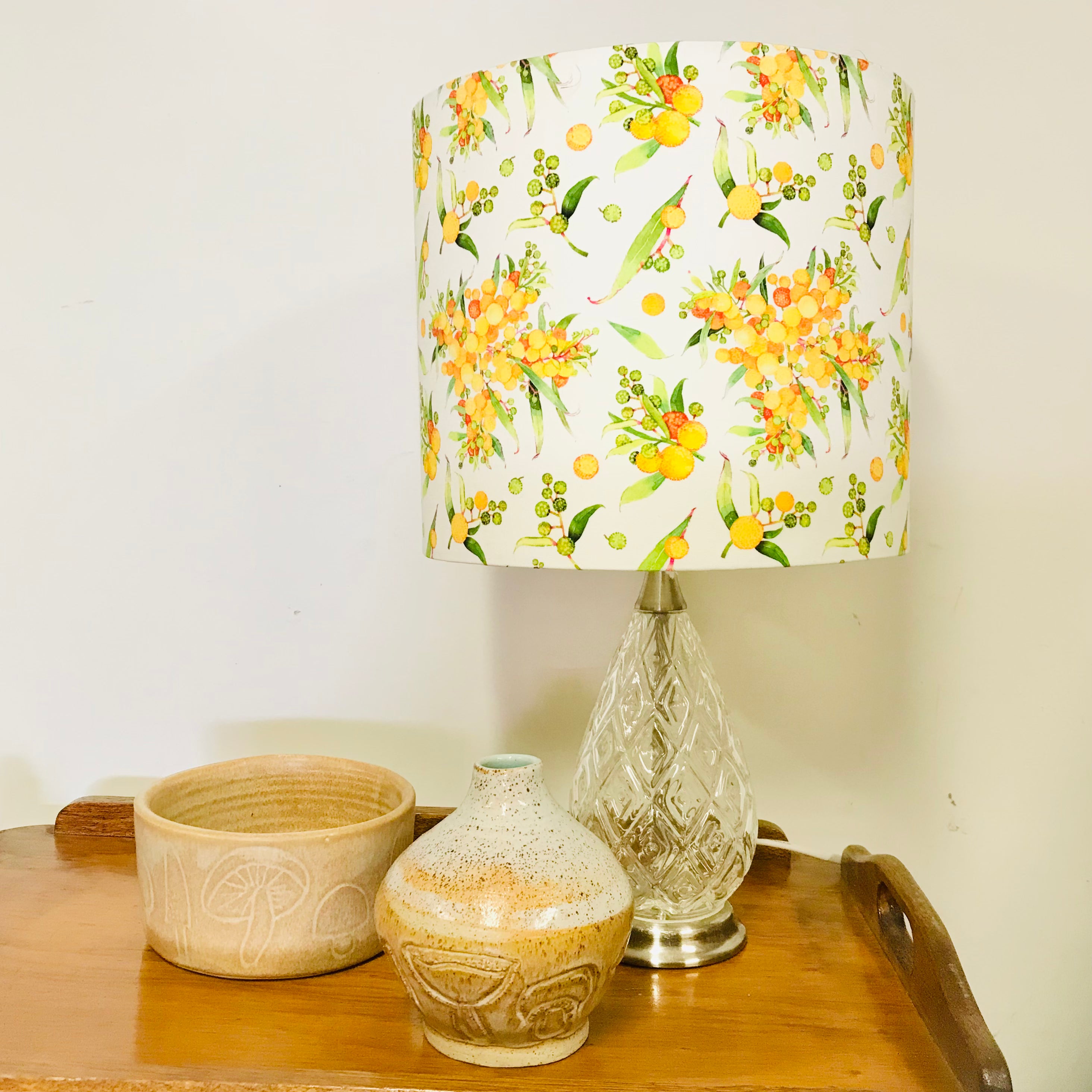 Custom Lamp Shade only Yellow Wattle on White Far Fetched Designs