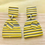 Polymer Clay Handmade Earrings - Mustard & Grey Stripes