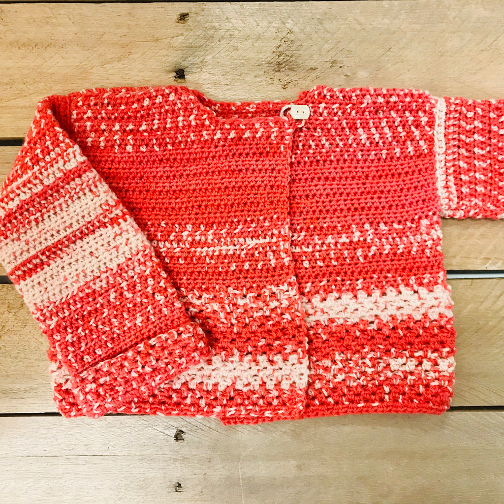 hand-knitted locally - Baby Orange & Cream Crochet Cardigan