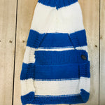 hand-knitted locally - Dog Coat, blue and white