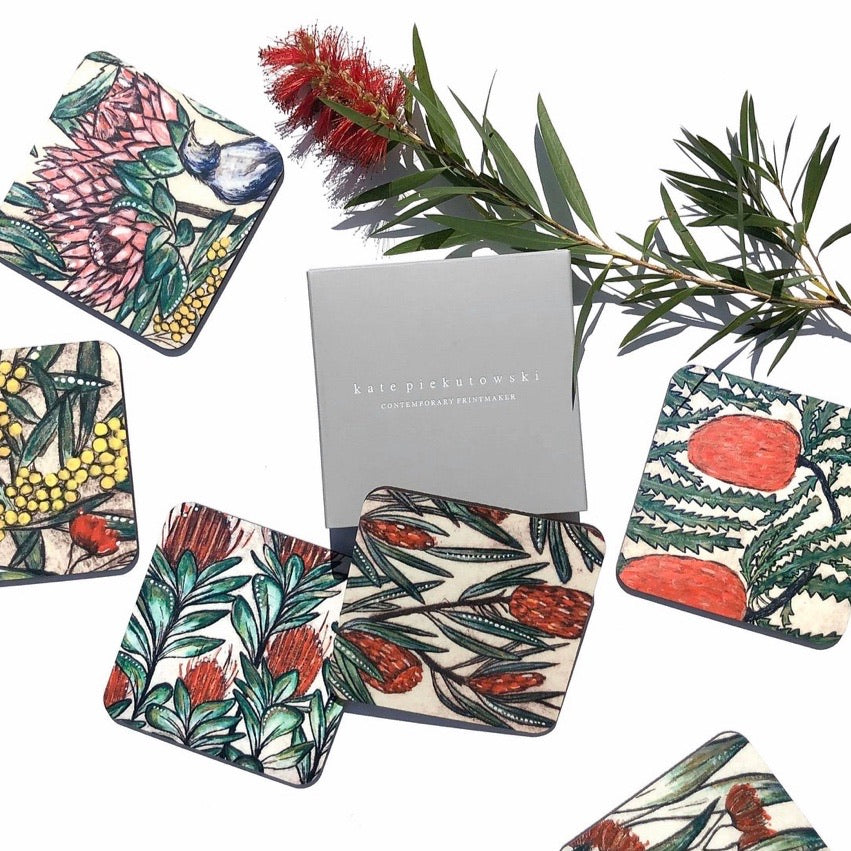 Original Art Print Coaster Set of 6 - Australian Botanical
