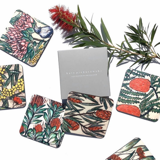 Original Art Print Coaster Set of 6 - Australian Botanical