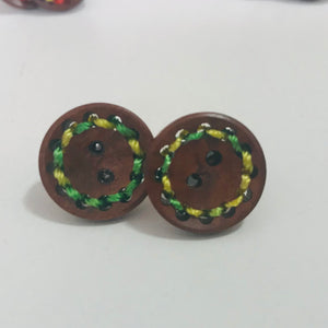 Wood Button Stud Earrings ** ON SALE **