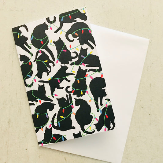 Black Cats Festive Lights Card