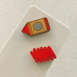 Novelty Studs Earrings - Graphic Wood