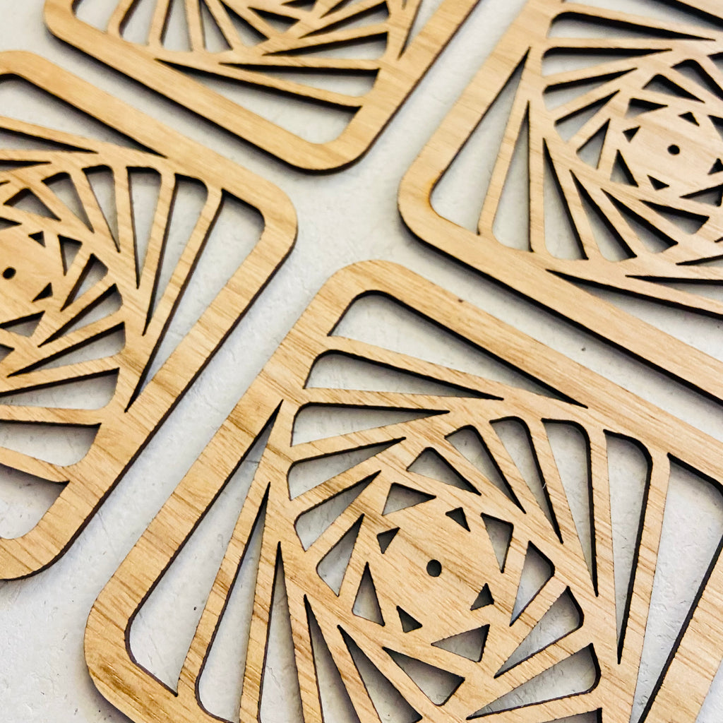 Wood Laser Cut Coasters (set of 4) - Framed Swirl