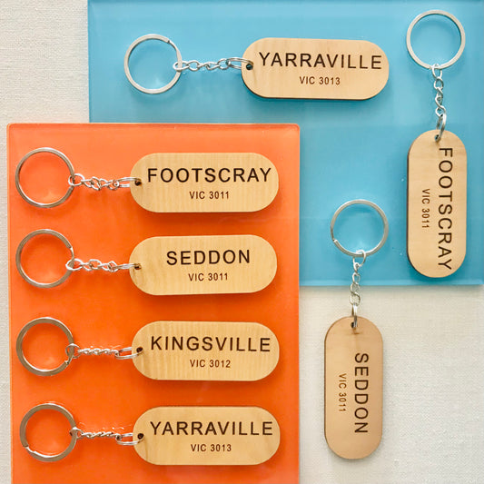 Local Suburbs Laser Cut Timber Keyring