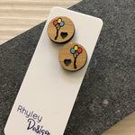 Novelty Studs Earrings - Graphic Wood