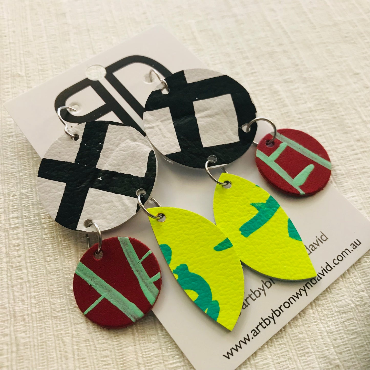 Hand painted leather bold statement earrings - The Gumnut