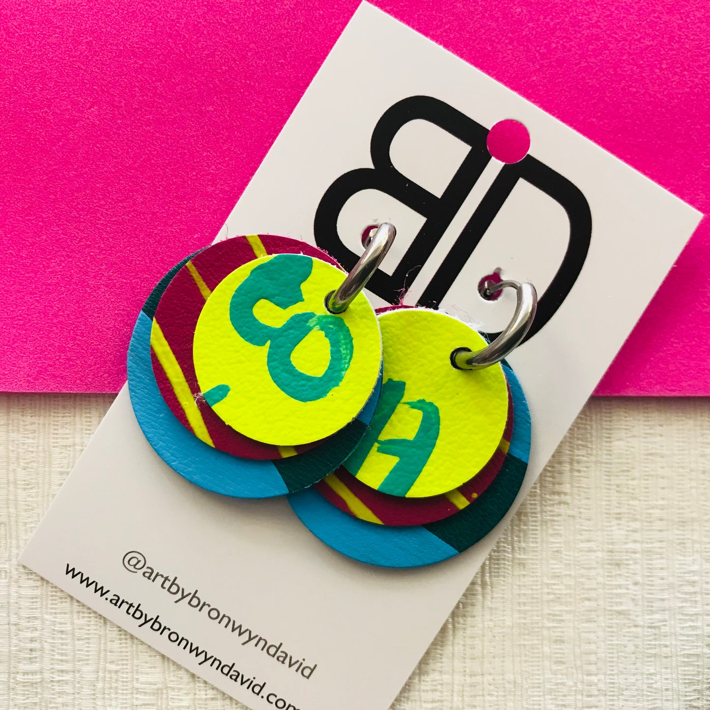 Hand painted leather bold statement earrings - Interchangeable Huggies
