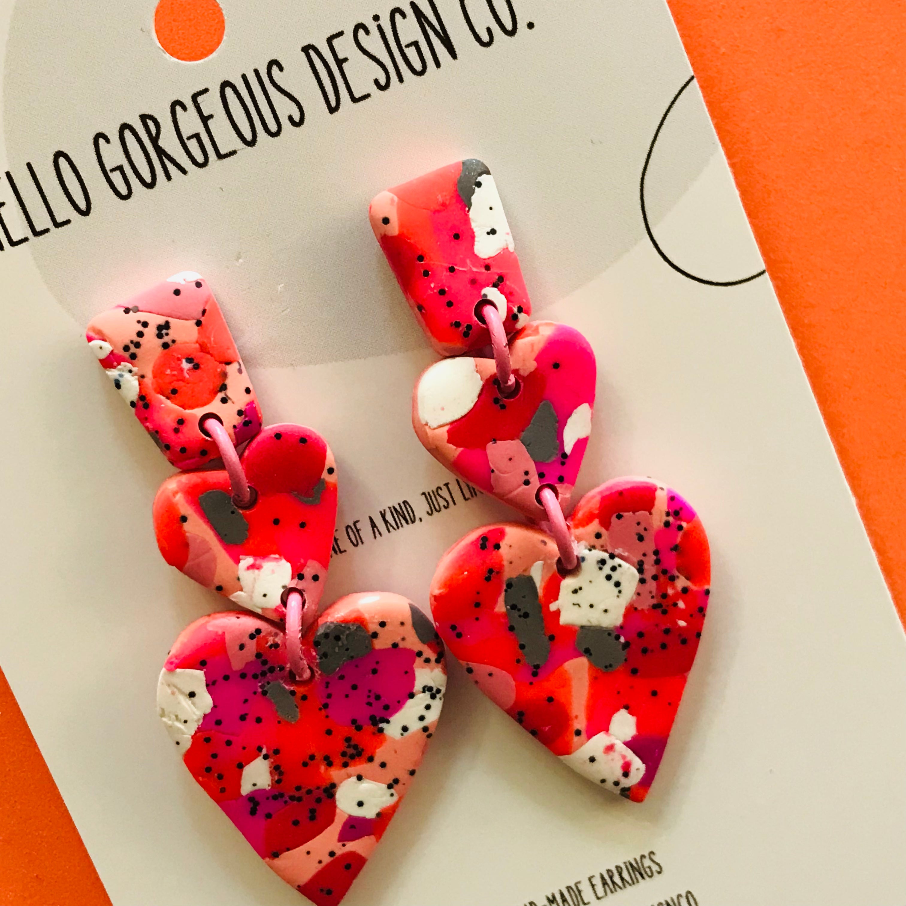 Polymer Clay Handmade Earrings - Pink & Orange Abstract