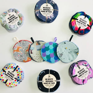 No Waste Reusable Make-up Remover Pads Wipes - flannel / towelling (set of 6)