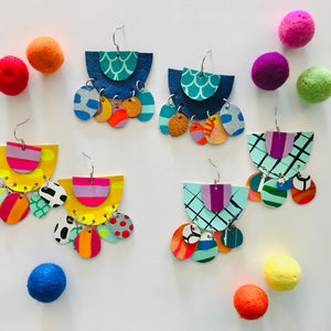 Hand painted leather bold statement earrings - The Punch