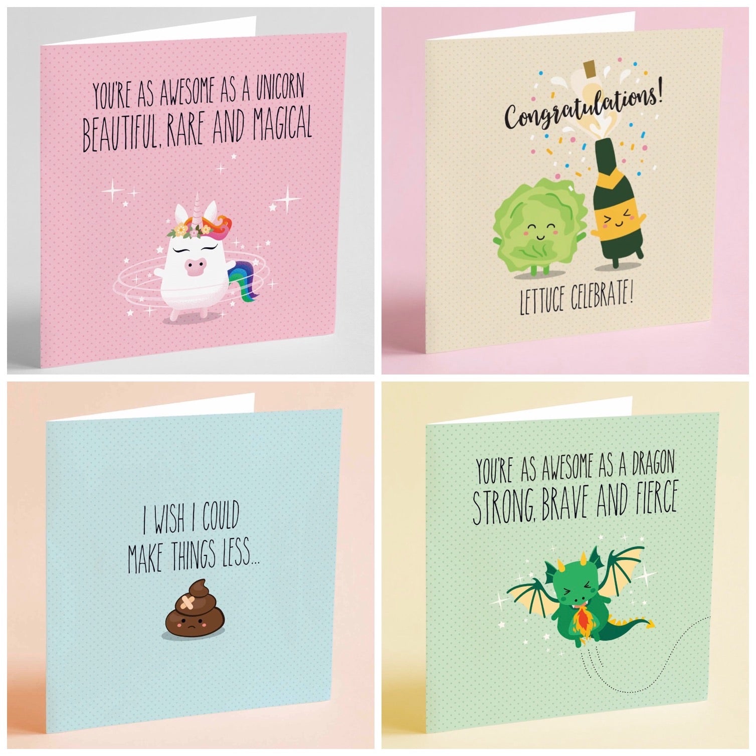 Quirky Novelty Greeting Cards with Envelopes