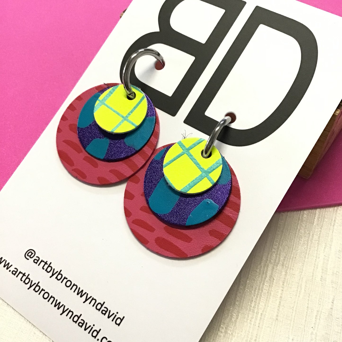 Hand painted leather bold statement earrings - Interchangeable Huggies