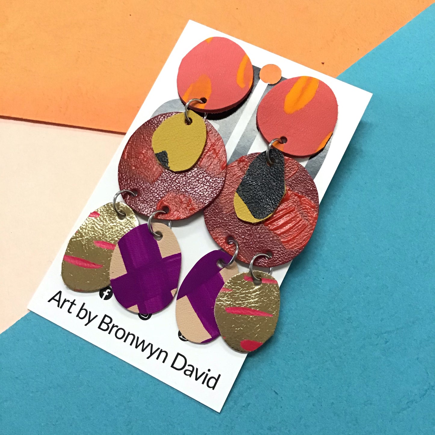 Hand painted leather bold statement earrings - The Juno