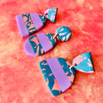 Polymer Clay Handmade Earrings - Teal, Tangerine & Lilac Stripe