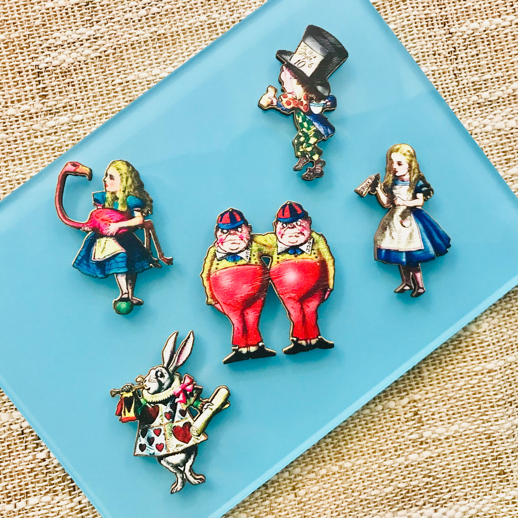 Alice in Wonderland Wood Brooches