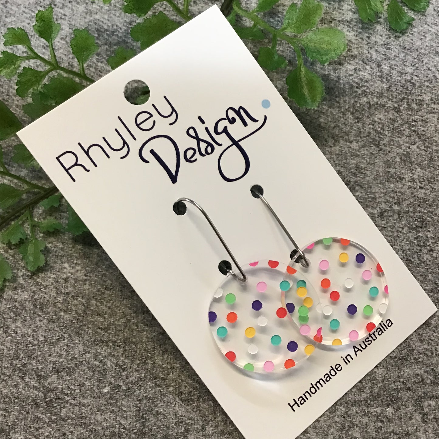 Laser Cut Drop Spotty Disc Perspex Earrings