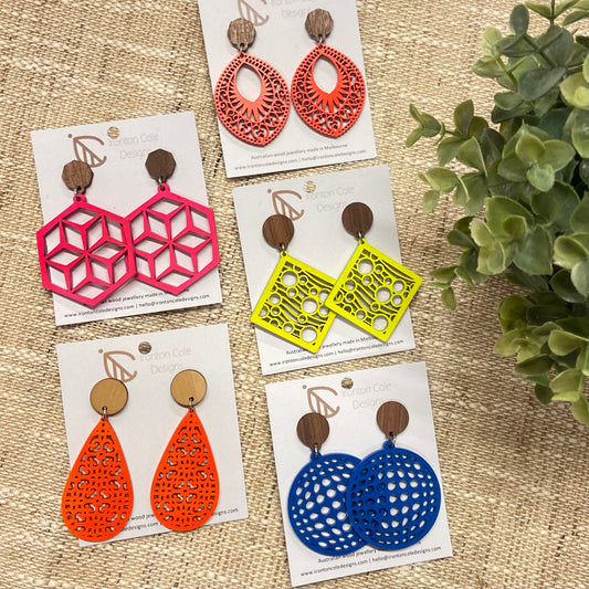 Handpainted Laser Cut earrings - Shapes on Studs Range