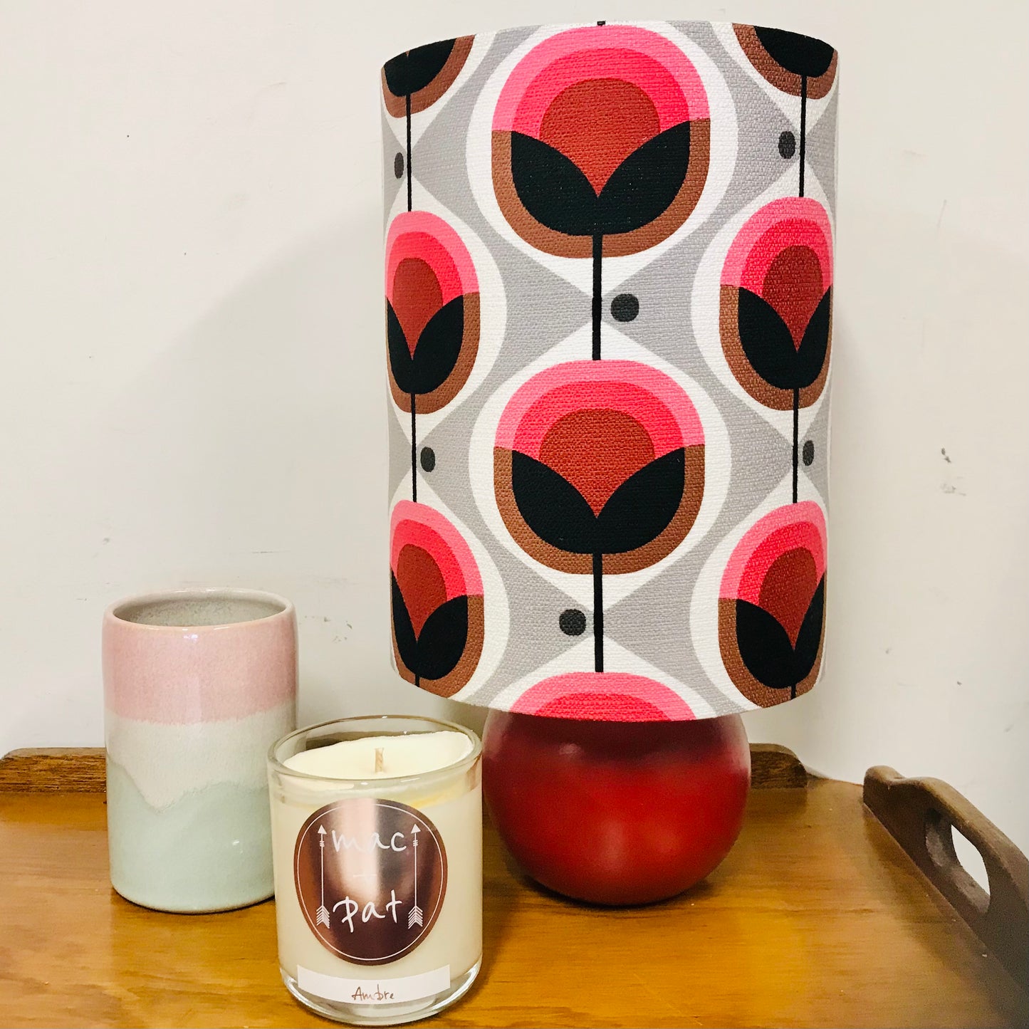 Custom Lamp Shade only - Barkcloth Geo Flower in Pink