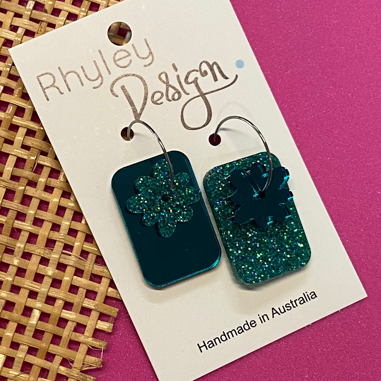 Mismatch Mirror Glitter Earrings - square