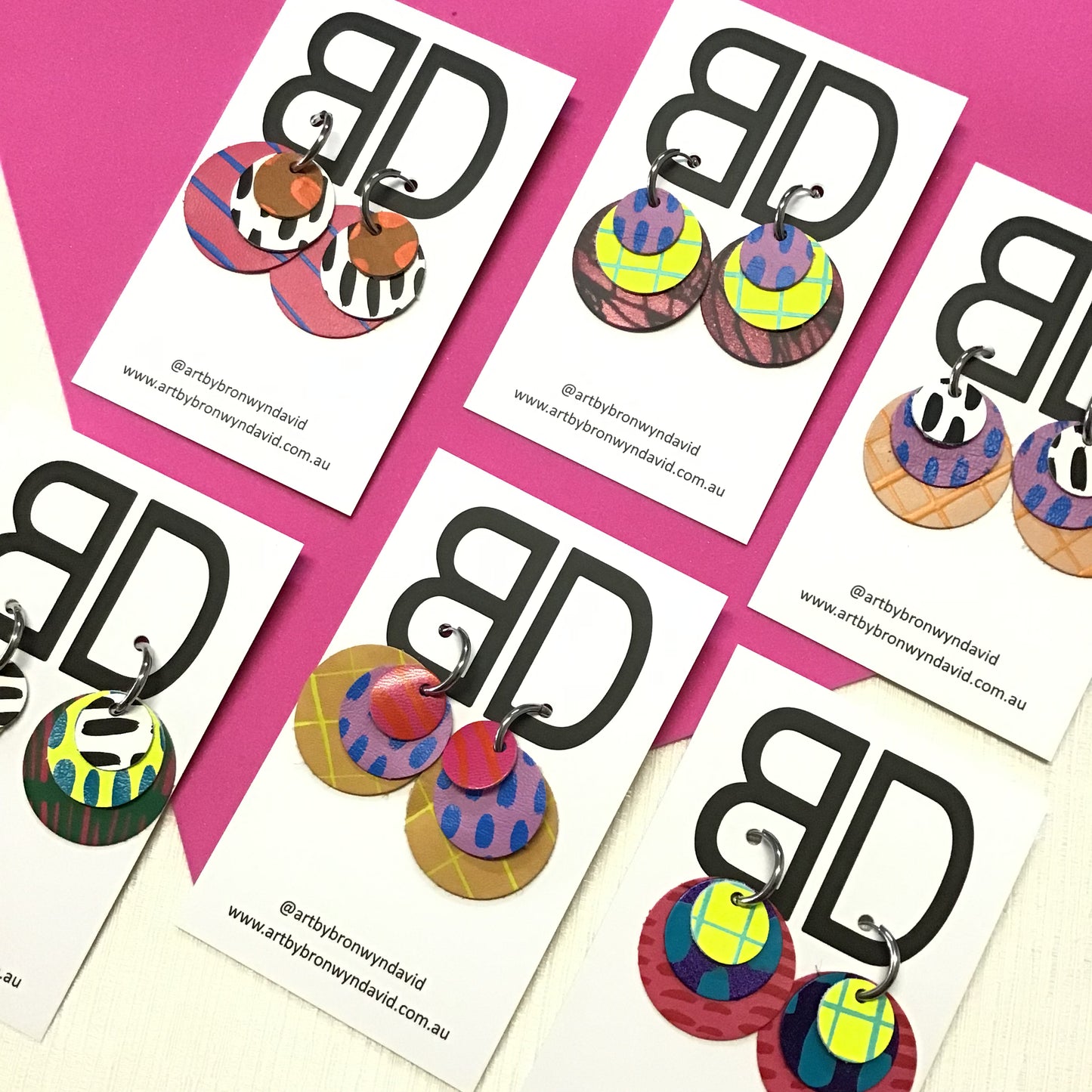 Hand painted leather bold statement earrings - Interchangeable Huggies